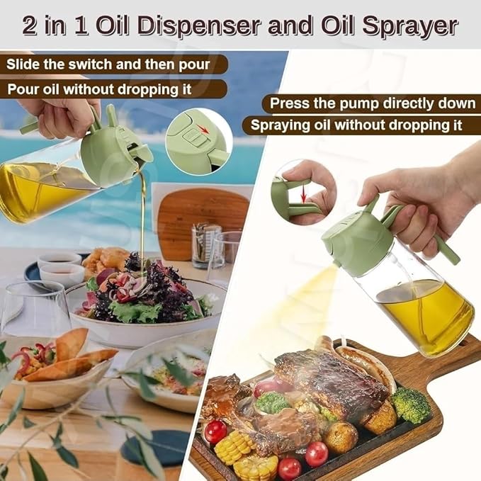 shopmintzz 2 in 1 Premium Glass Oil Spray Bottle Food Grade Oil Bottle for Kitchen Oil Container with Nozzle Oil Sprayer for Air Fryer Salad BBQ Roast 500ML