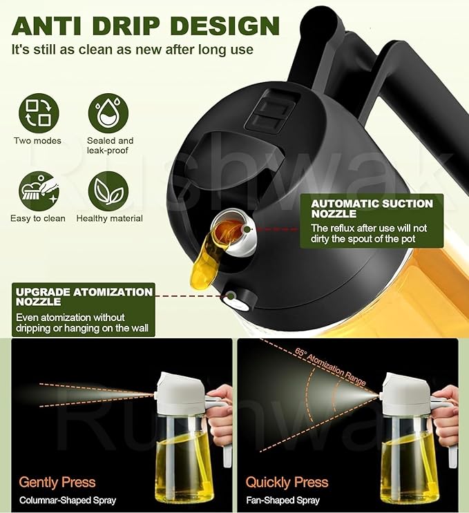 shopmintzz 2 in 1 Premium Glass Oil Spray Bottle Food Grade Oil Bottle for Kitchen Oil Container with Nozzle Oil Sprayer for Air Fryer Salad BBQ Roast 500ML