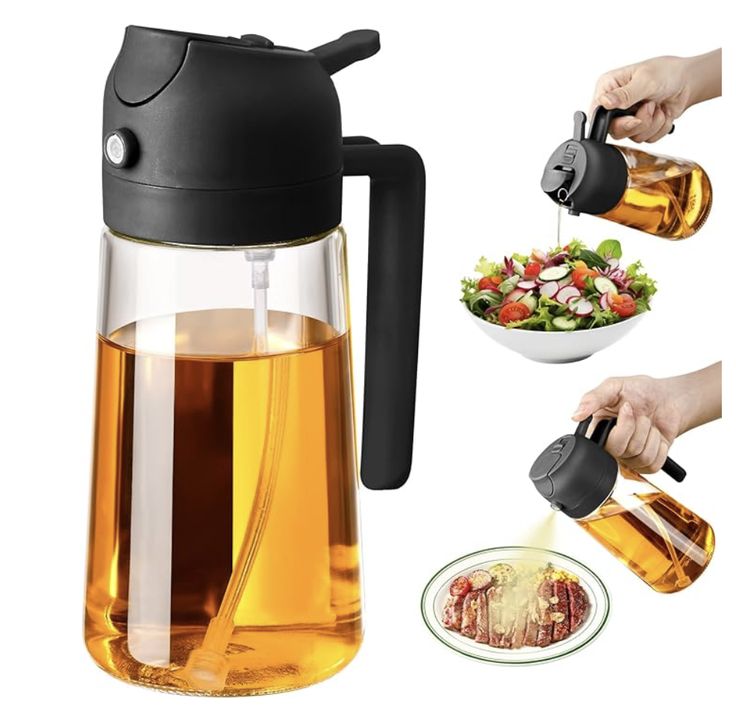 shopmintzz 2 in 1 Premium Glass Oil Spray Bottle Food Grade Oil Bottle for Kitchen Oil Container with Nozzle Oil Sprayer for Air Fryer Salad BBQ Roast 500ML